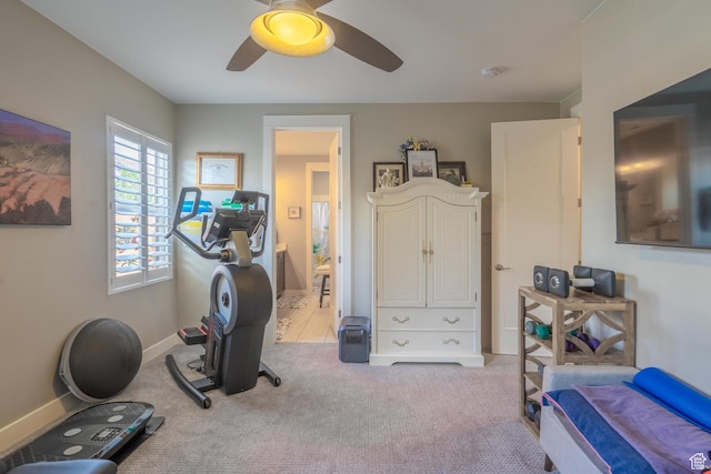 2573 S 3160 E, St George, UT 84790 - exercise room featuring ceiling fan, carpet, and baseboards