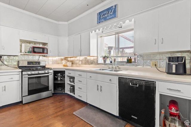 125 W 300 S, Ephraim, UT 84627 - kitchen featuring stainless steel gas stove, black dishwasher, a sink, ornamental molding, and light countertops