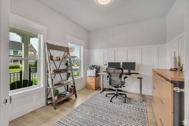 207 S Summer Breeze Ln, Layton, UT 84041 - office area with a decorative wall, light wood-style floors, and a wainscoted wall