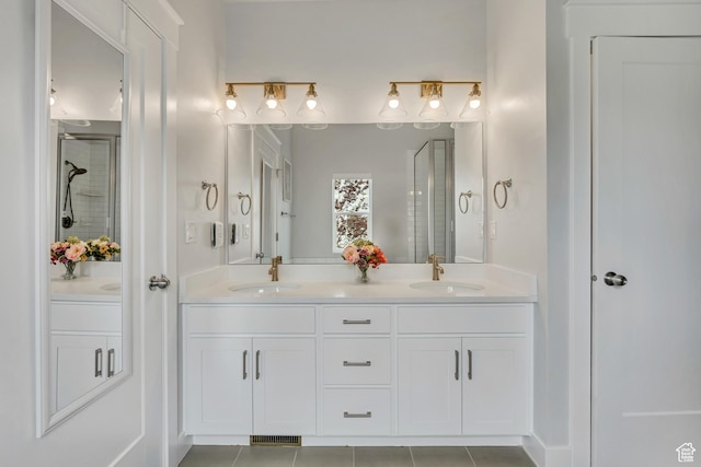 207 S Summer Breeze Ln, Layton, UT 84041 - full bath featuring tiled shower, double vanity, and tile patterned floors