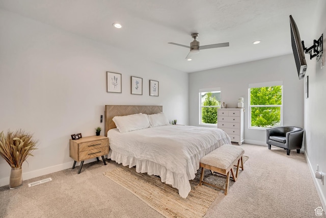207 S Summer Breeze Ln, Layton, UT 84041 - bedroom featuring light colored carpet, baseboards, recessed lighting, and a ceiling fan