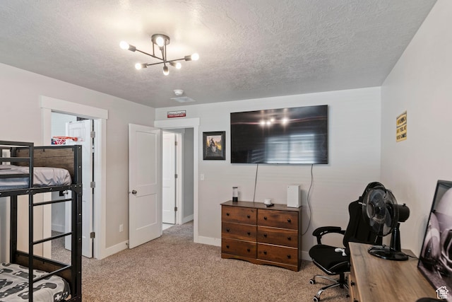 4827 N Sage Dr, Eagle Mountain, UT 84005 - carpeted bedroom with a chandelier, a textured ceiling, baseboards, and a desk
