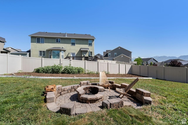 78 W Wildflower Dr, Saratoga Springs, UT 84045 - view of yard featuring an outdoor fire pit and a patio