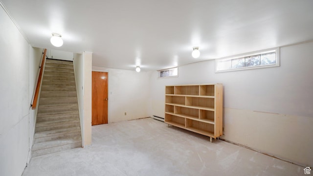 143 E 100 N, Gunnison, UT 84634 - below grade area with baseboard heating, stairs, and carpet floors