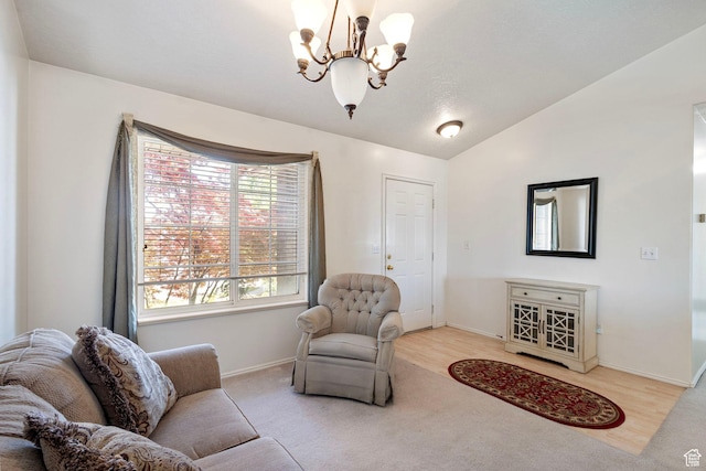 1202 N 2155 W, Clinton, UT 84015 - living area featuring a chandelier, lofted ceiling, baseboards, and carpet