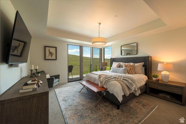 6650 Golden Bear Loop, Park City, UT 84098 - carpeted bedroom with access to exterior, a tray ceiling, and baseboards