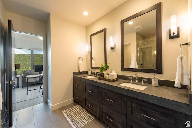 6650 Golden Bear Loop, Park City, UT 84098 - full bathroom with double vanity, a stall shower, tile patterned floors, and recessed lighting