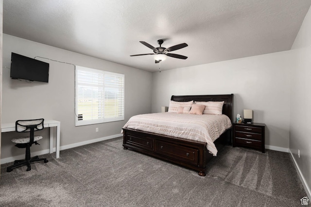 7709 N Seabiscuit Rd, Eagle Mountain, UT 84005 - bedroom with baseboards, dark carpet, and ceiling fan