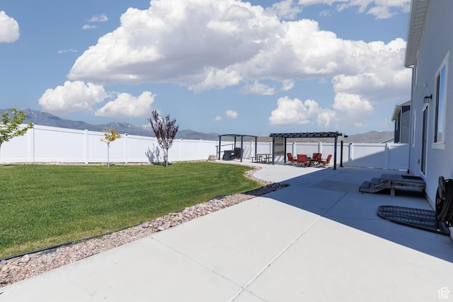 7709 N Seabiscuit Rd, Eagle Mountain, UT 84005 - view of yard with a pergola, a patio, and a mountain view