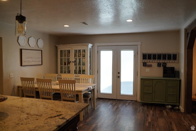 115 W 200 S, Wales, UT 84667 - dining space with french doors, dark wood-type flooring, a textured ceiling, and recessed lighting