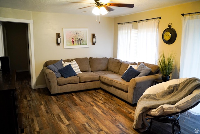 115 W 200 S, Wales, UT 84667 - living room with ceiling fan and dark wood-style floors