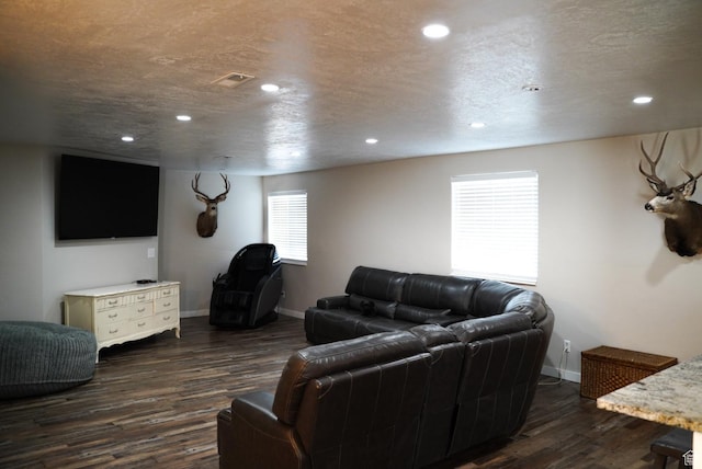 115 W 200 S, Wales, UT 84667 - living room featuring dark wood finished floors, baseboards, and recessed lighting