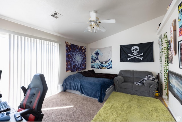 2056 E Middleton Clb, St George, UT 84770 - bedroom with carpet floors, lofted ceiling, and a ceiling fan