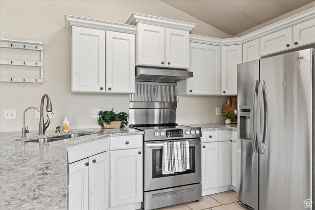 2167 E Eagle Chase Dr, Draper Ut Cnty, UT 84020 - kitchen with appliances with stainless steel finishes, under cabinet range hood, a sink, lofted ceiling, and light stone countertops
