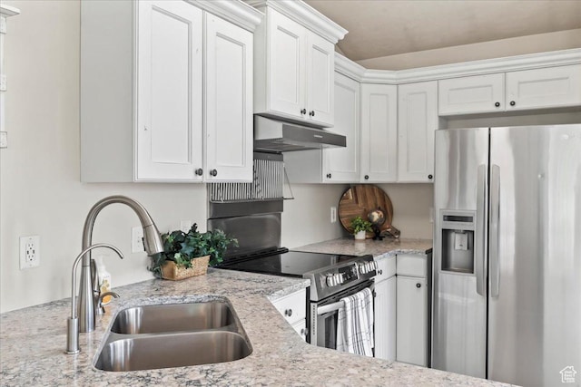 2167 E Eagle Chase Dr, Draper Ut Cnty, UT 84020 - kitchen with appliances with stainless steel finishes, under cabinet range hood, a sink, and white cabinets