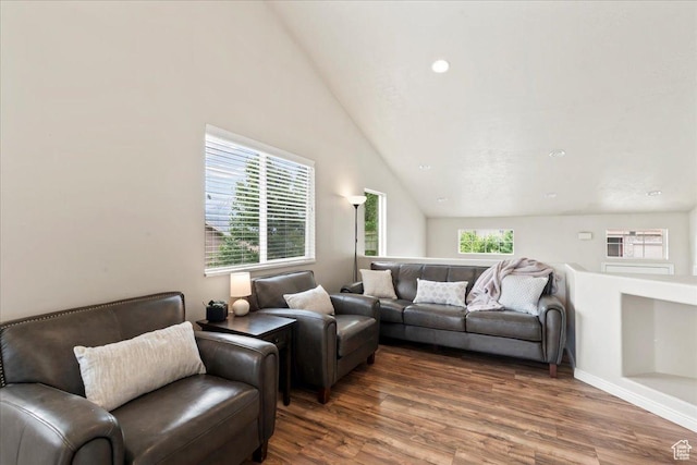 2167 E Eagle Chase Dr, Draper Ut Cnty, UT 84020 - living room featuring wood finished floors, vaulted ceiling, and recessed lighting