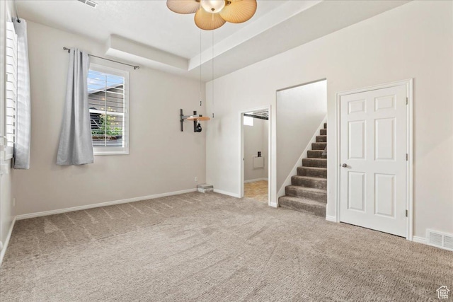 2167 E Eagle Chase Dr, Draper Ut Cnty, UT 84020 - spare room featuring carpet, stairs, and ceiling fan