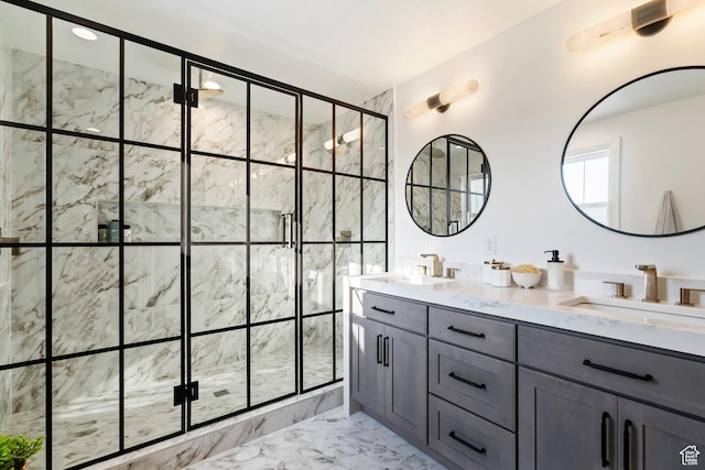 11214 S Easy Bee Rd, South Jordan, UT 84009 - full bath with marble look tile flooring, a stall shower, and double vanity