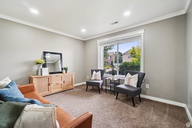 469 S Olive Way, Lehi, UT 84043 - carpeted living area with ornamental molding, baseboards, and recessed lighting