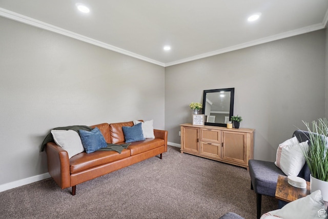 469 S Olive Way, Lehi, UT 84043 - living area featuring carpet floors, crown molding, recessed lighting, and baseboards