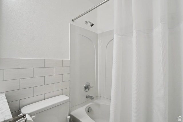 469 S Olive Way, Lehi, UT 84043 - full bathroom with shower / bath combo, tile walls, and toilet