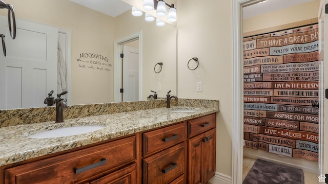 336 S 1400 W, Farmington, UT 84025 - full bath with double vanity, tile patterned floors, and curtained shower