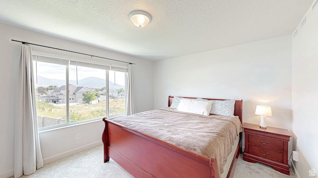 585 W 1420 S, Spanish Fork, UT 84660 - bedroom with light carpet, baseboards, a textured ceiling, and a mountain view