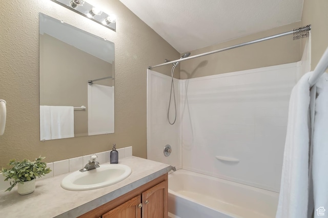 783 S 100 W, Payson, UT 84651 - bathroom featuring shower / bath combination with curtain, vanity, and a textured wall