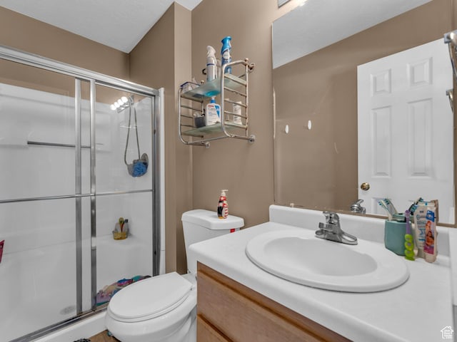 1177 W Dun Robin Ct, Salt Lake City, UT 84123 - bathroom with vanity, a shower stall, and toilet