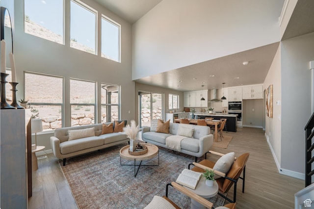 1651 W Canyon Rim Rd Unit 633, Lehi, UT 84043 - living room with a high ceiling, light wood-style flooring, and baseboards