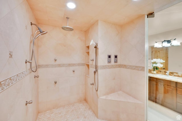 2345 E Lambourne Ave, Millcreek, UT 84109 - bathroom with vanity, tiled shower, and recessed lighting