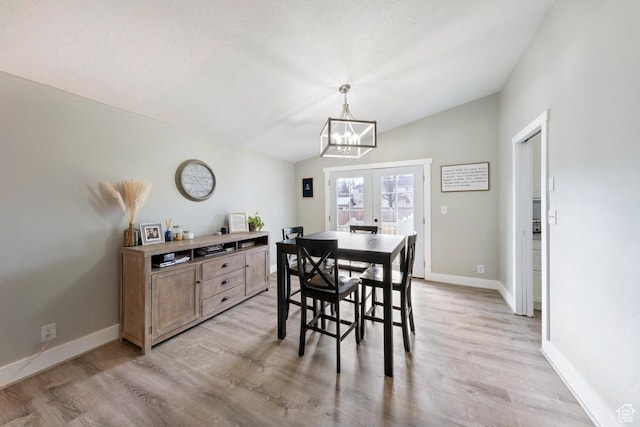 1532 S 200 E, Orem, UT 84058 - dining space with a chandelier, light wood-type flooring, baseboards, vaulted ceiling, and french doors