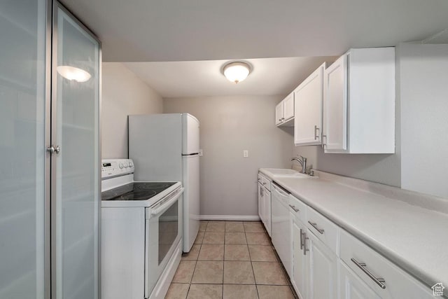 1532 S 200 E, Orem, UT 84058 - kitchen with white appliances, a sink, white cabinets, light countertops, and light tile patterned floors