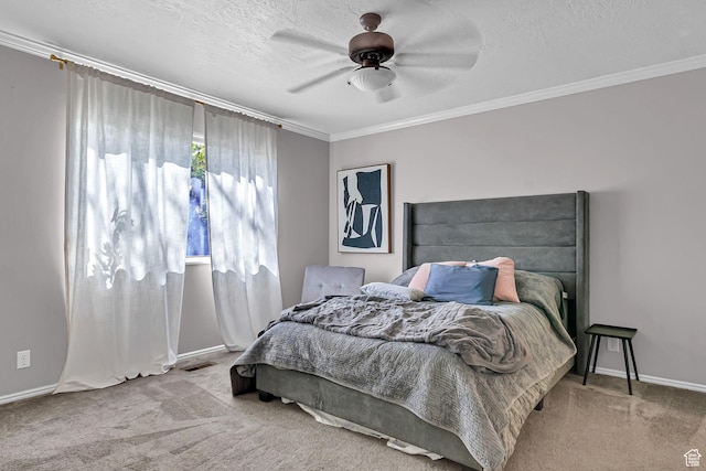 850 E 760 N, Lehi, UT 84043 - carpeted bedroom featuring crown molding, baseboards, a textured ceiling, and a ceiling fan