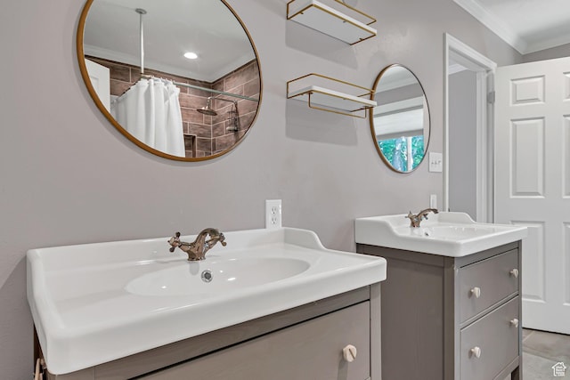 850 E 760 N, Lehi, UT 84043 - full bath featuring ornamental molding, two vanities, and a shower with shower curtain