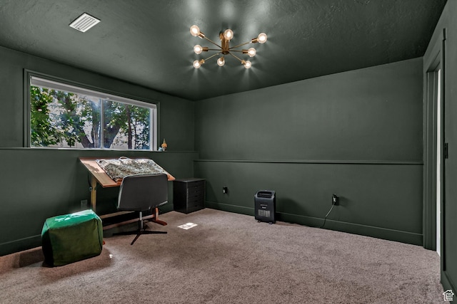 850 E 760 N, Lehi, UT 84043 - office space featuring a chandelier, carpet floors, baseboards, and a textured ceiling