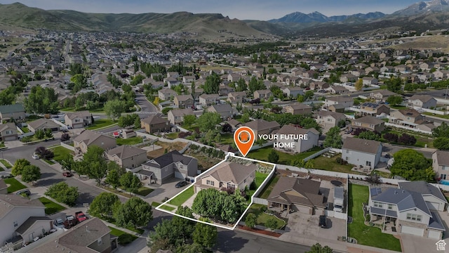 13764 S Rosie Ln, Herriman, UT 84096 - aerial view of property and surrounding area featuring property parcel outlined, a mountainous background, and nearby suburban area