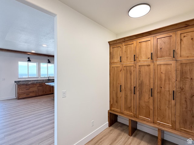 1141 E 4100 N, North Ogden, UT 84414 - mudroom featuring baseboards, light wood-style flooring, and a sink