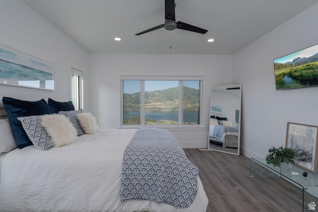 11103 N Shoreline Dr Unit # 3, Hideout, UT 84036 - bedroom with dark wood finished floors, recessed lighting, baseboards, and ceiling fan