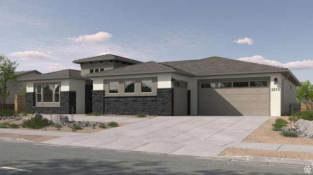 0, Washington, UT 84780 - prairie-style home with stucco siding, an attached garage, driveway, and stone siding