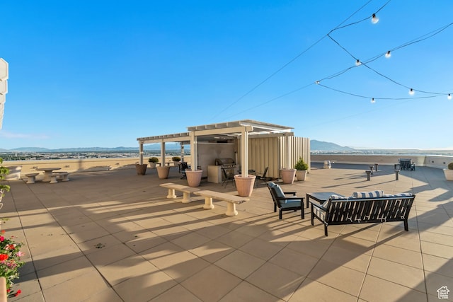 48 W 300 S Unit 1803N, Salt Lake City, UT 84101 - view of patio / terrace with a mountain view, a pergola, and grilling area