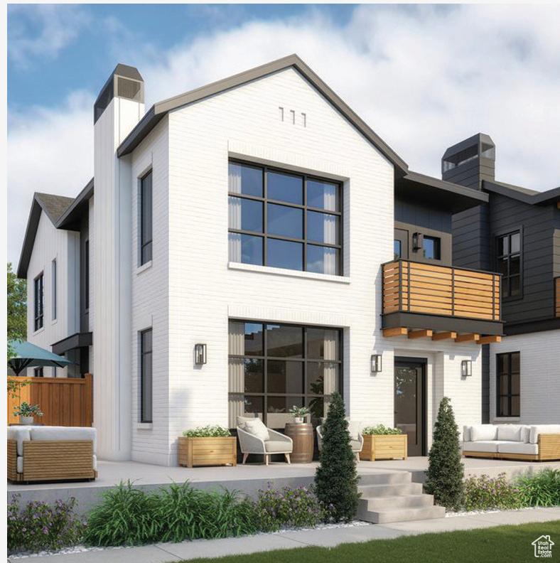 1336 Mahogany Way Unit 53, Park City, UT 84098 - back of house with a balcony, outdoor lounge area, and a chimney