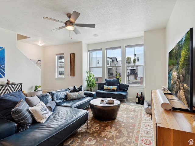 335 E Park Blvd S, Ogden, UT 84401 - living room featuring ceiling fan, a textured ceiling, and baseboards