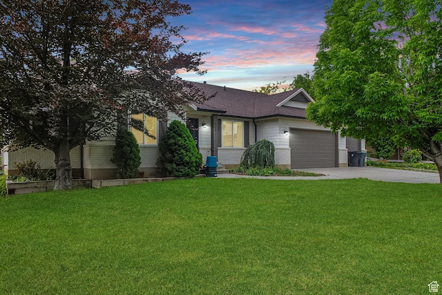 2101 W 325 S, Mapleton, UT 84664 - view of front of property featuring concrete driveway, a garage, a front yard, brick siding, and a shingled roof