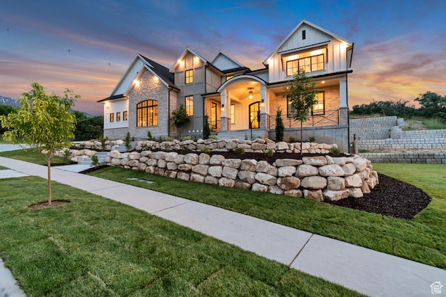 1366 S 370 E, Salem, UT 84653 - view of front of house featuring board and batten siding, a yard, and a porch