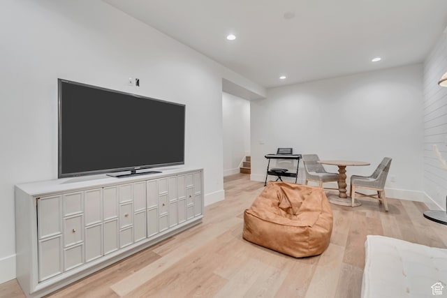 1366 S 370 E, Salem, UT 84653 - living area featuring stairway, light wood finished floors, recessed lighting, and baseboards