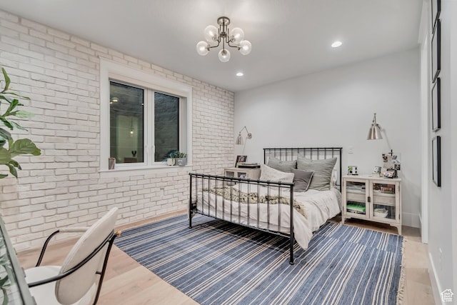 1366 S 370 E, Salem, UT 84653 - bedroom with brick wall, wood finished floors, a chandelier, and recessed lighting