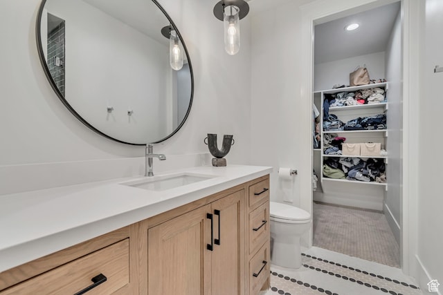 1366 S 370 E, Salem, UT 84653 - bathroom with tile patterned floors, vanity, toilet, recessed lighting, and a closet