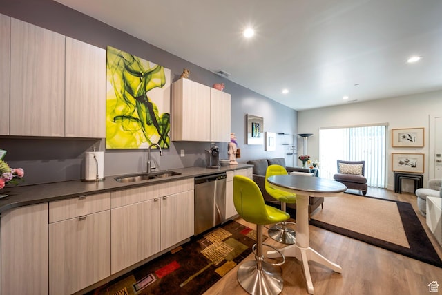 3610 S 805 E Unit 233, Millcreek, UT 84106 - kitchen with a sink, open floor plan, dishwasher, dark wood-style flooring, and recessed lighting