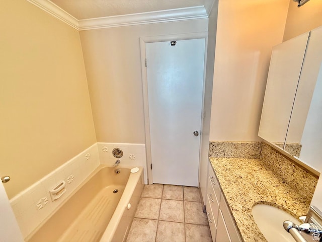 5253 S 2150 W, Roy, UT 84067 - bathroom with crown molding, vanity, a garden tub, and tile patterned floors